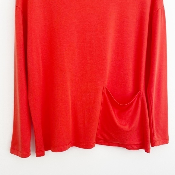 Eileen Fisher Orange Red Terry Pocket Scoop Neck Long Sleeve Stretch Top Size XS - Picture 6 of 14